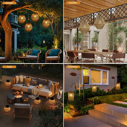 Boho Solar Rattan Lantern - Outdoor Garden Decor Light
