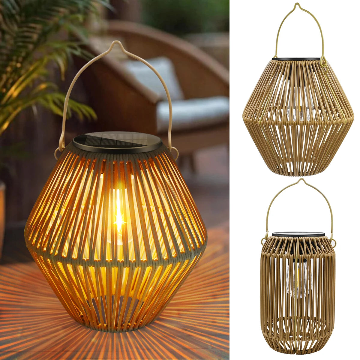 Boho Solar Rattan Lantern - Outdoor Garden Decor Light