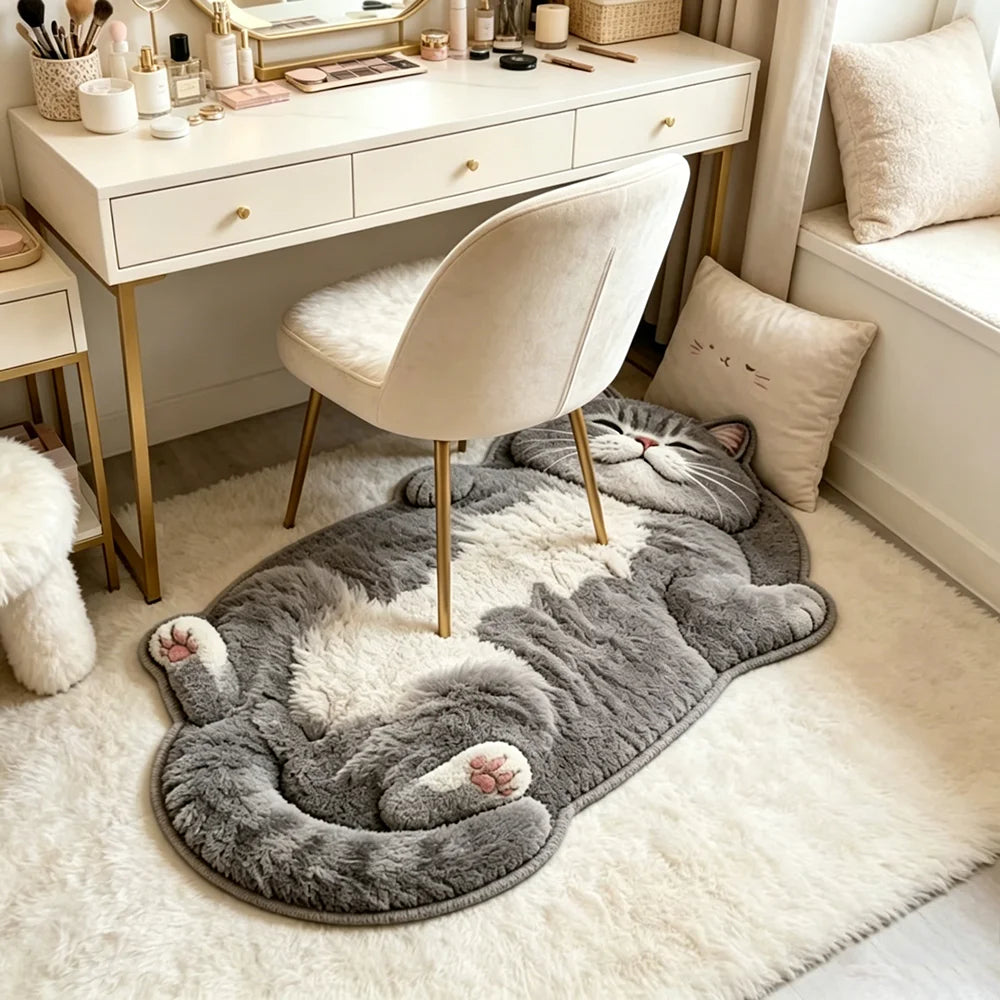 Cat Shape Plush Area Rug - Cute Cartoon Home Decor Mat