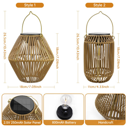 Boho Solar Rattan Lantern - Outdoor Garden Decor Light