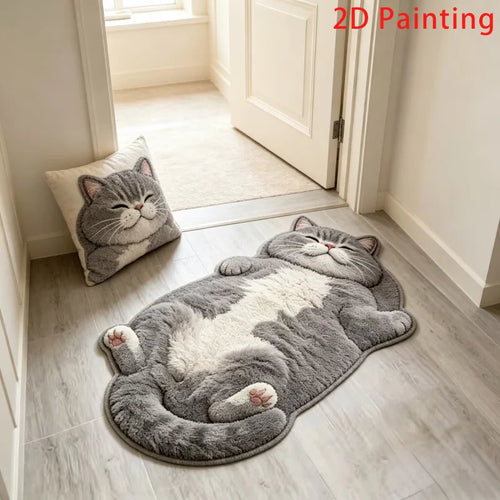Cat Shape Plush Area Rug - Cute Cartoon Home Decor Mat