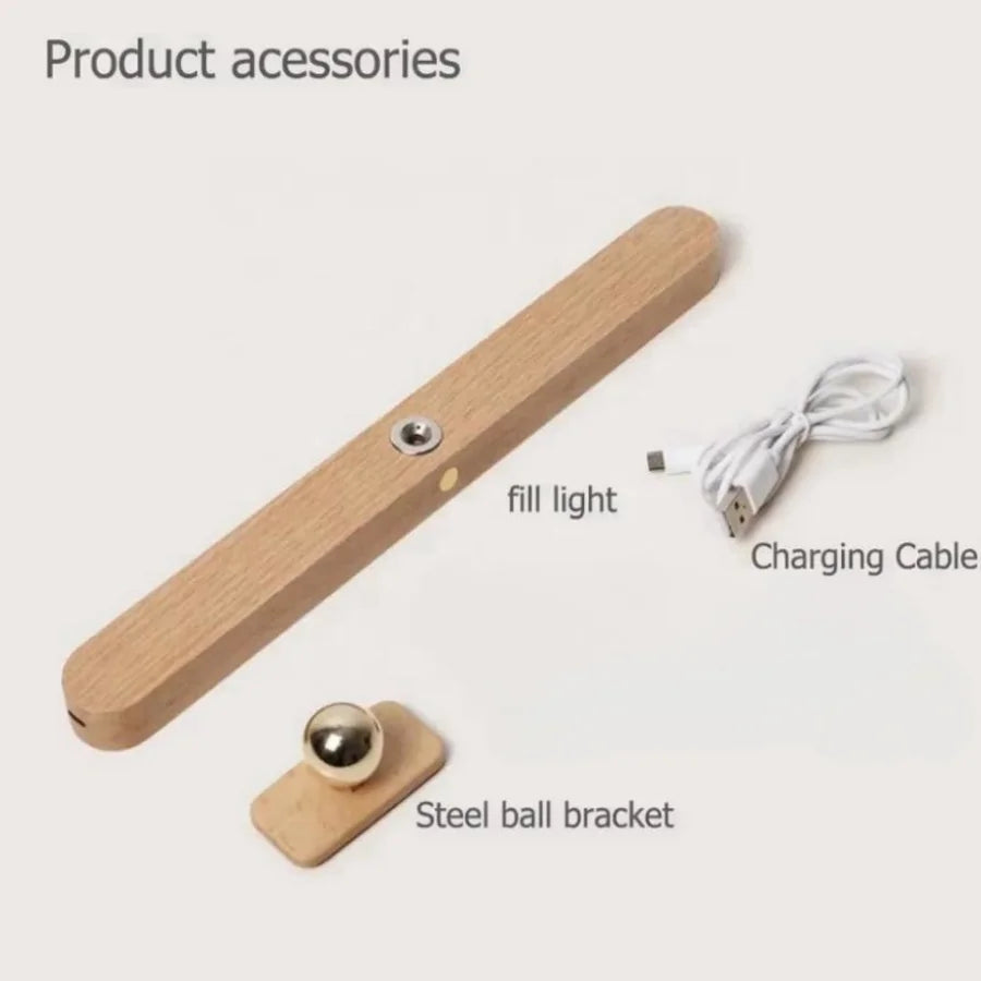 Wooden LED Mirror Night Light - Rechargeable Bedside Lamp