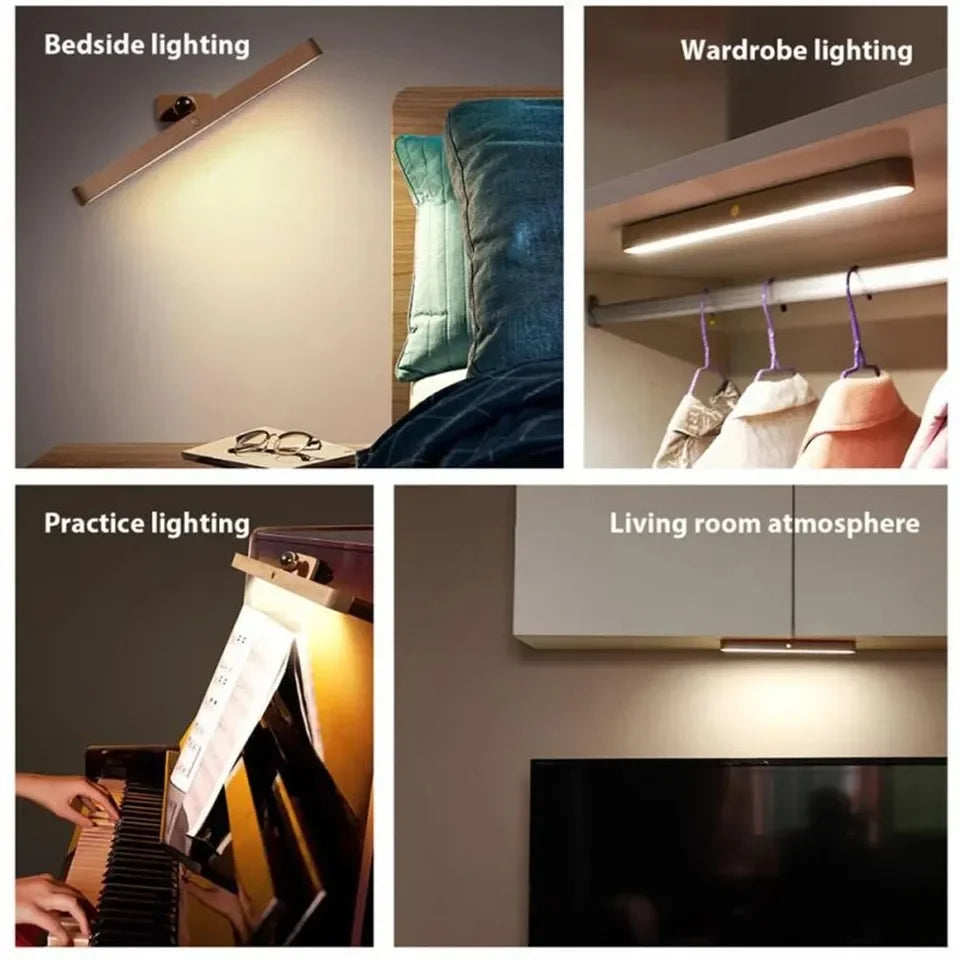 Wooden LED Mirror Night Light - Rechargeable Bedside Lamp