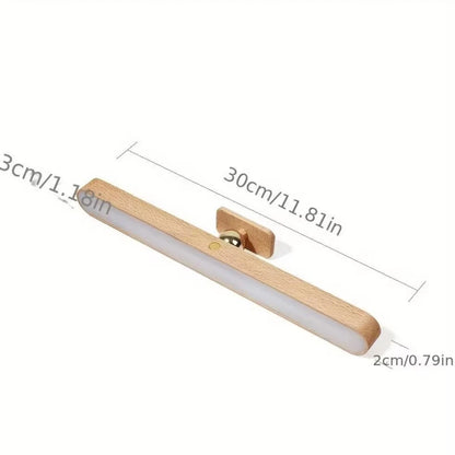 Wooden LED Mirror Night Light - Rechargeable Bedside Lamp