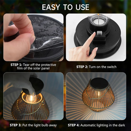 Boho Solar Rattan Lantern - Outdoor Garden Decor Light