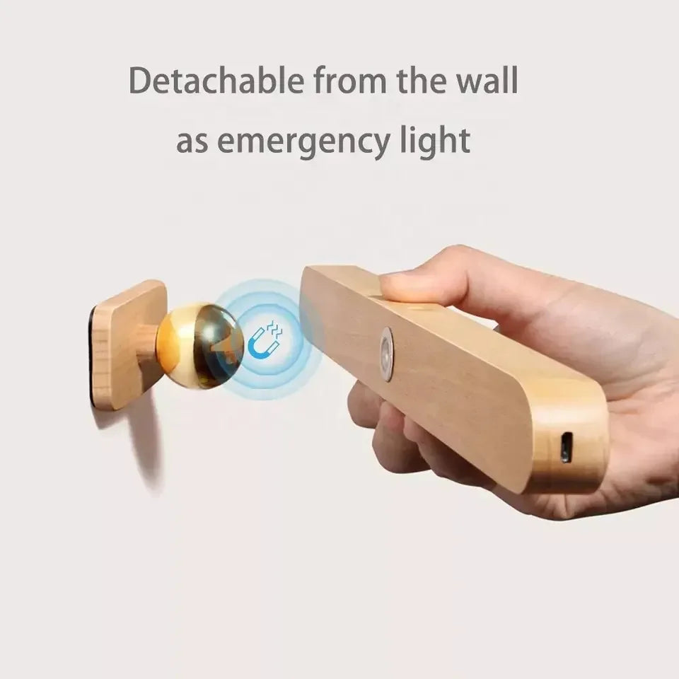 Wooden LED Mirror Night Light - Rechargeable Bedside Lamp