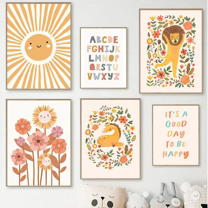 Boho Kids Room Wall Art Set - Nursery Educational Posters