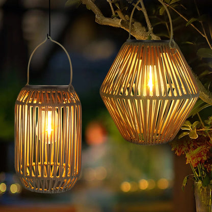 Boho Solar Rattan Lantern - Outdoor Garden Decor Light