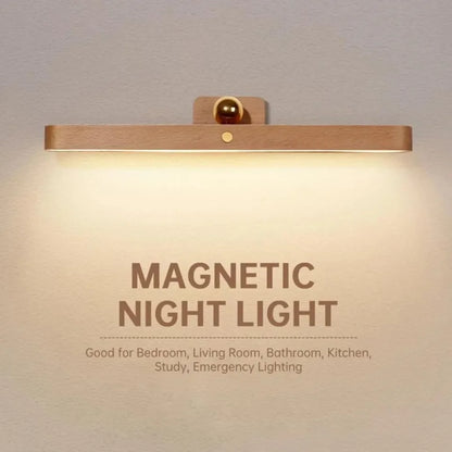 Wooden LED Mirror Night Light - Rechargeable Bedside Lamp