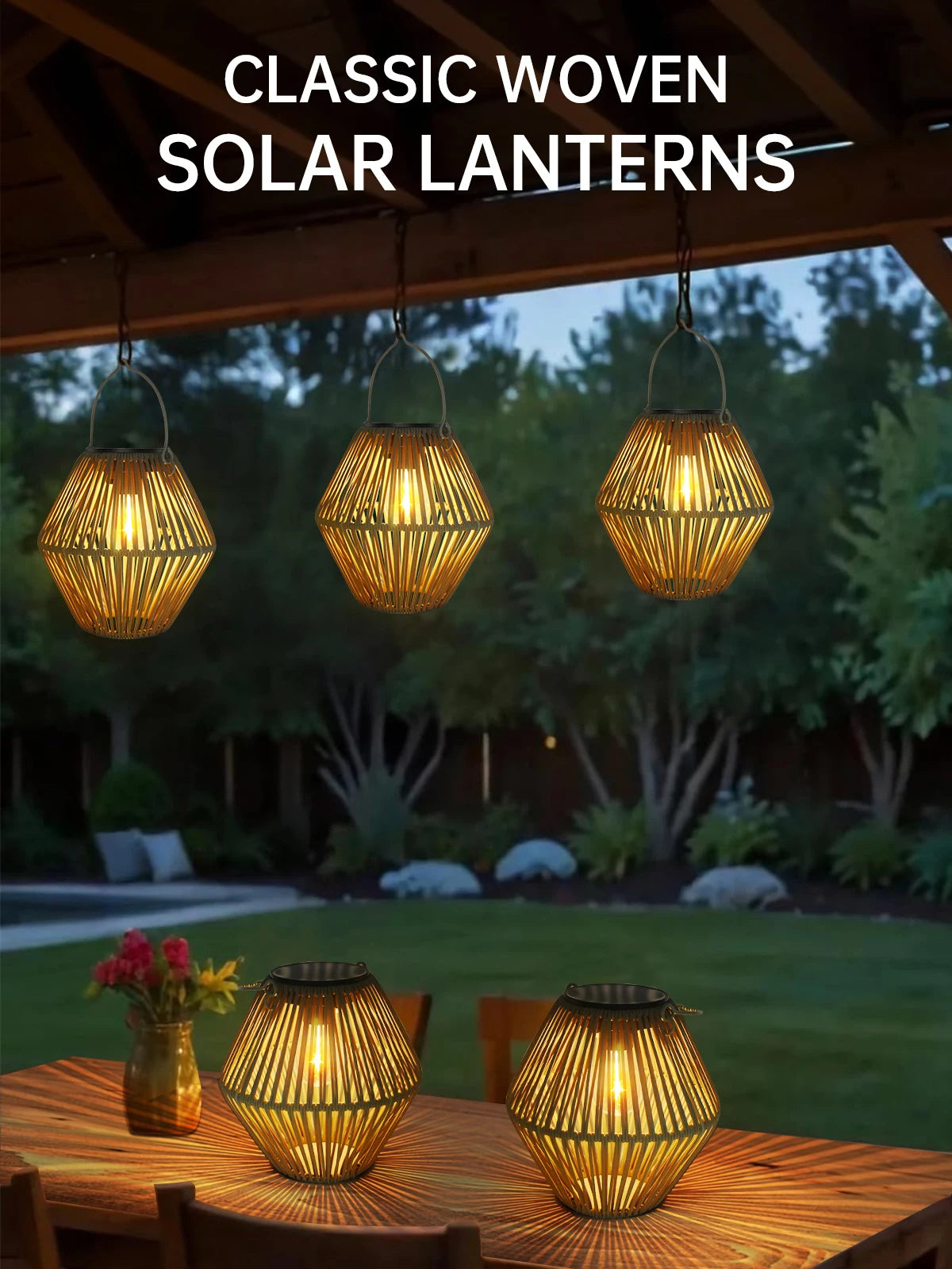 Boho Solar Rattan Lantern - Outdoor Garden Decor Light