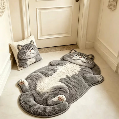 Cat Shape Plush Area Rug - Cute Cartoon Home Decor Mat