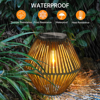 Boho Solar Rattan Lantern - Outdoor Garden Decor Light